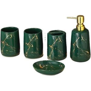 Modern Bathroom Five-Piece Set, Wash Set, Mouthwash Cup, Toothbrush Cup Set for Bathroom Washroom(Green)