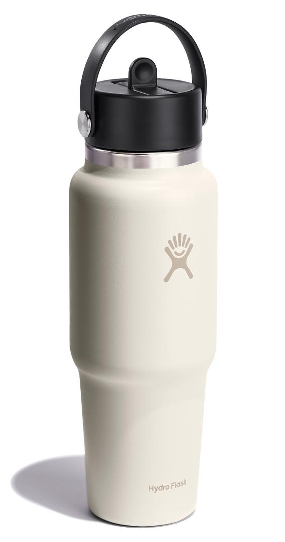 Hydro Flask Travel Water Bottle - Insulated Stainless Steel - Wide Straw Lid, Non Spill, Leakproof in 32 Oz Ivory