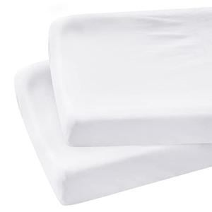 Organic Cotton Changing Pad Cover, Diaper Changing Table Pad Covers 2 Pack, Jersey Knit Super Soft & Stretchy Cradle Sheets for Baby Boys Girls, 32" x 16" x 4", White