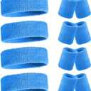 Civaner 12 Pcs 80s 90s Sweatbands Neon Sports Headbands Wristband Set for Men Women Party Cotton Headbands Terry Cloth Athletic Sweat Bands for Tennis Football Gym Outdoor Accessories (Blue)