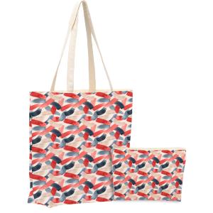 2PCS Makeup Cosmetic Bag Canvas Tote Bag for Beach Work Office Thank You Birthday Friendship Gifts for Women Girls Grandma Aunt Coworker Nurses Day Birthday Christmas（Abstract Watercolor Pattern）