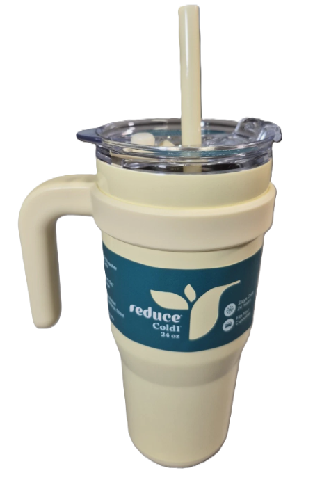 Reduce 24 oz Stainless Steel Tumbler with Handle - Dual-Wall Vacuum Insulated Travel Reduce 24oz Cold1 Vacuum Insulated Stainless Steel Straw Tumbler French Vanilla
, Sweat-Proof Lid & Reusable Straw - Keeps Drinks Cold for 24 Hrs, Fits Cupholders, Dishwasher Safe -Pina Colada
