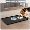 Silicone Dog & Cat Food Mat with Raised Edge, 24"x16" Extra Thick Waterproof Non-Slip Pet Feeding for Food and Water Bowls, Spill Proof Mat to Protect Floors, BPA Free Dishwasher-Safe,Black