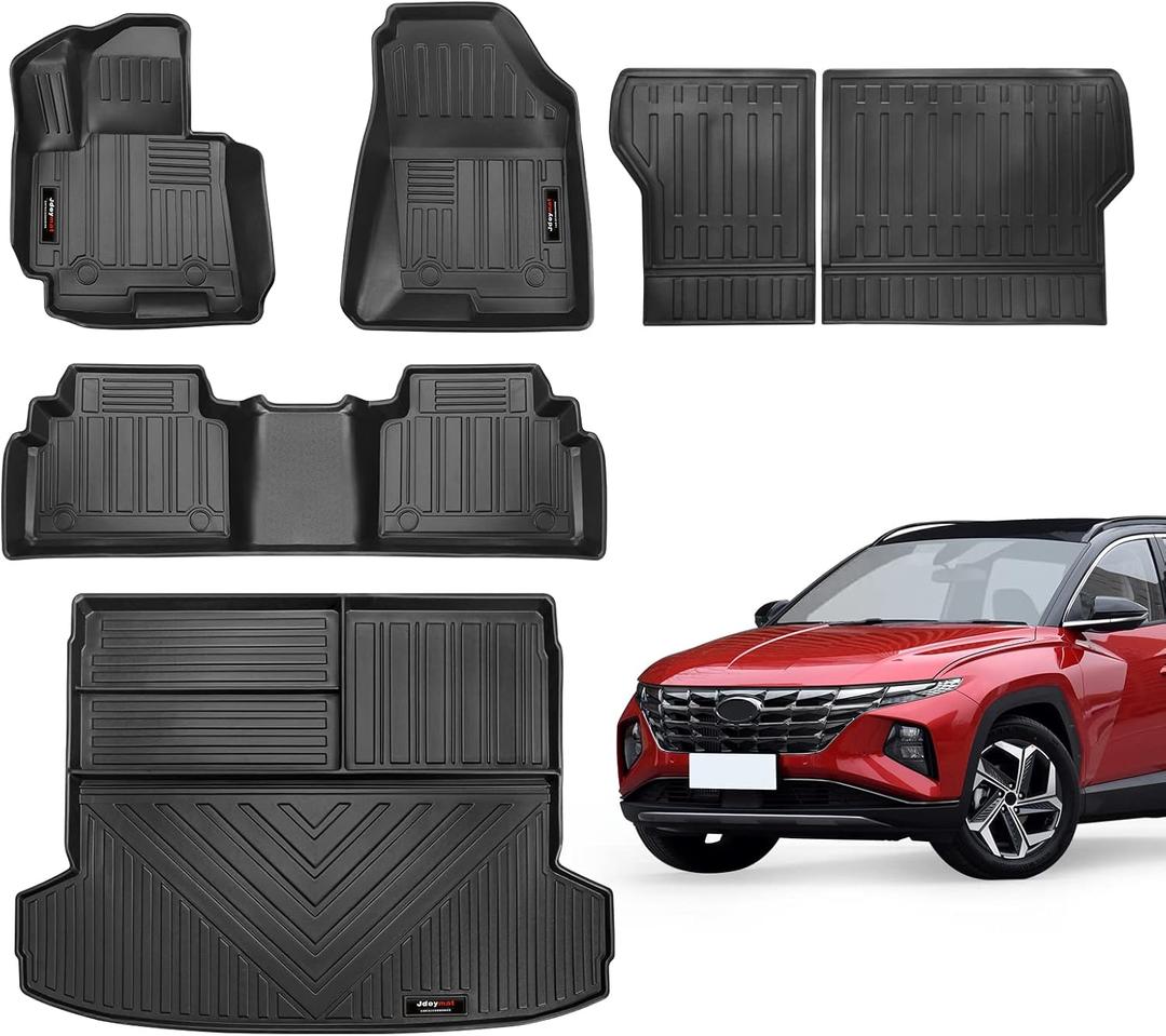 Floor Mats & Cargo Liner & Backrest Mats Set Compatible for Hyundai Tucson 2022 2023 2024 2025 All Weather Rubber Mat Black (Fit All Models) (Floor Mats+Cargo Liner+Backrest Mat)