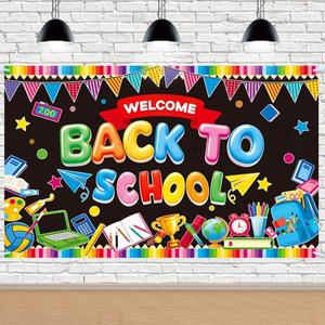 Welcome Back to School Backdrop, 3 * 5 FT Classroom Welcome Banner, First Day of School Decorations for Classroom, Photo Booth Backgroud, Teachers Students Party Supplies, 180x110cm