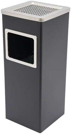 Philipreba 9x9x24in Trash Bin, 3 Gal Outdoor Waste Container, Square Stainless Steel Trash Can with Removable Inner Can, Industrial Garbage Enclosure Inside Cabinet with Ashtray (Black)