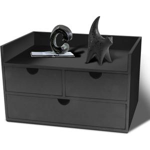 Charmewooden Desk Organizer with Drawers Countertop Drawers Organizer Tabletop Storage Organization Box Home Office Workspace Bathroom Toiletries Supplies (black with shelf)