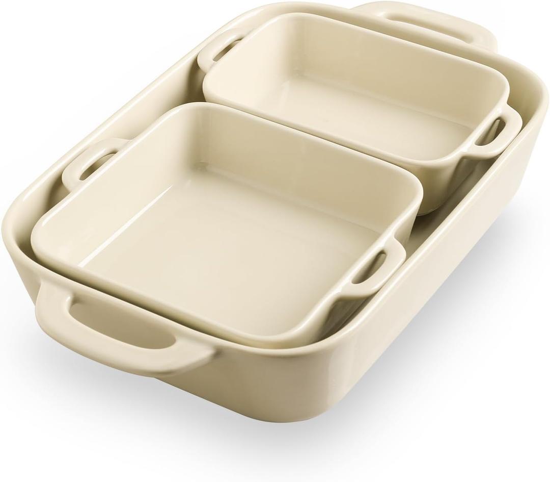 Sweejar Ceramic Bakeware Set, Rectangular Baking Dish for Cooking, Kitchen, Cake Dinner, Banquet and Daily Use, Casserole Dishes for Oven Porcelain Baking Pans (Beige)