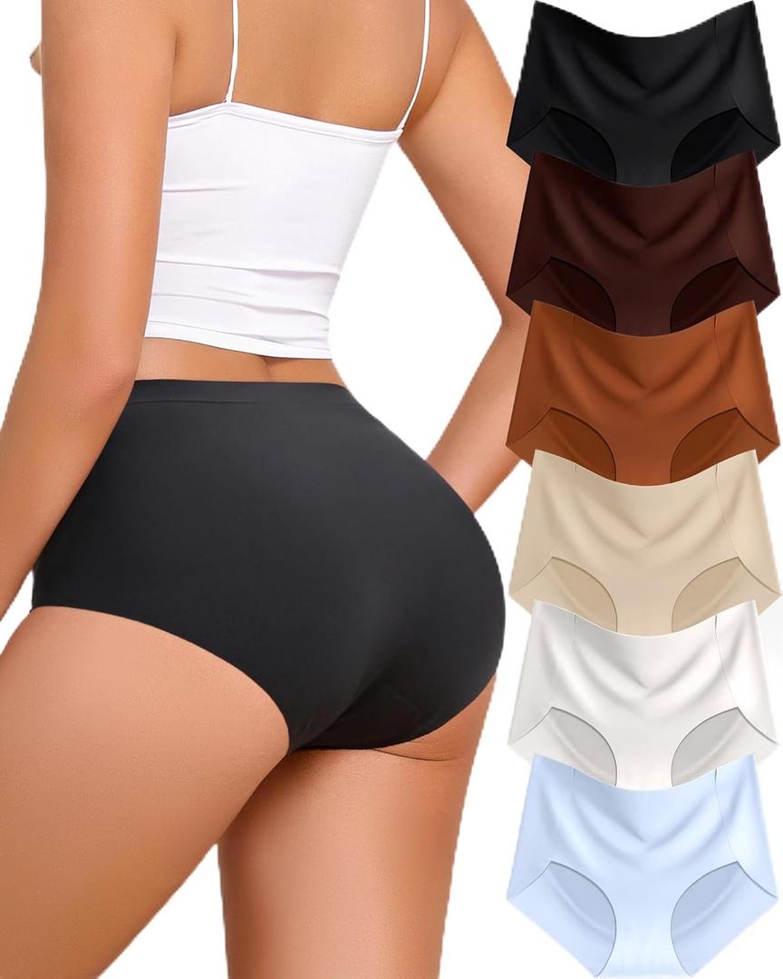 6 Pack Womens Underwear Seamless Sexy Full Coverage Breathable Briefs No Show High Waisted Bikini Panties (Small, Dy-eest-c)