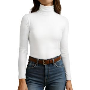 Women's Turtleneck Long Sleeve Shirts Slim Fitted Based Thermal Underwear Lightweight Active Shirt Fall Clothes 2025 (White, M)