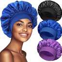 Pack of 3 Satin Bonnet Silk Hair Bonnet for Sleeping, Sleep Bonnets for Women Large Wide Soft Band Sleep Cap for Curly Hair Braids