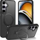 for Samsung Galaxy S25 Translucent Matte Case Compatible with MagSafe Military Grade Drop Tested, Built-in Adjustable Magnetic Ring Stand for Work/Video - Black