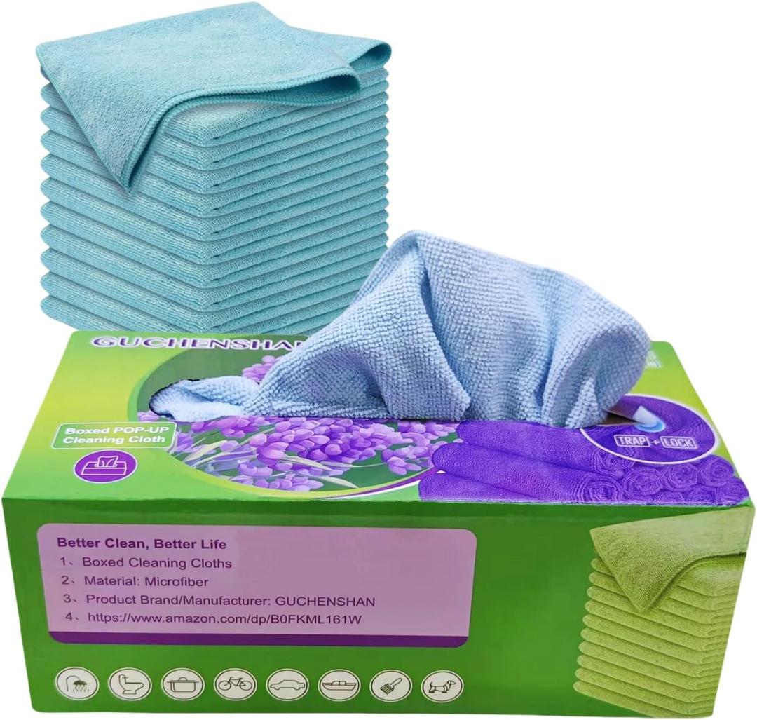 11x11 Inch Reusable Microfiber Cleaning Cloths, Boxed Pop-Up Design, Scratch-Free & Washable, Ideal for Kitchen, Windows, Glass, Dishes, Car, Bathroom & More. (Blue)
