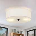 CALOKES Flush Mount Ceiling Light Fixture, 13" Close to Ceiling Light with White Fabric Linen Drum Shade, 2-Light Modern Round Ceiling Light for Bedroom Hallway Dining Kitchen