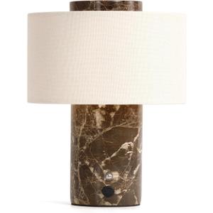YMXYJM Marble Table Lamp, Rechargeable Cordless Bedside Lamp with Touch Control & Stepless Dimming, Linen Shade Decorative Lamp for Bedroom, Living Room, Nightstand & Bookshelf, Dark Brown