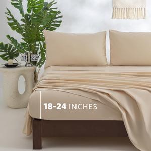 100% Cotton Sheets Queen Size Sheets Deep Pocket Fits 18"-24" Mattress Luxury Soft Breathable Cooling Beige Cotton Queen Sheet Set 4 Pieces Cotton Bed Sheets