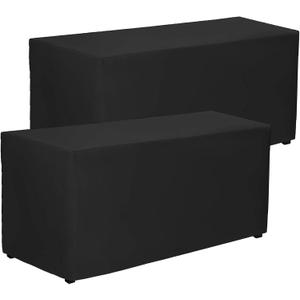 PLOYMONO Black Fitted Tablecloth, 2 Pack Table Clothes for 4 FT Rectangle Table, (48x24 Inch) Polyester Fabric Table Cover for Trade Craft Show, Buffet, Banquet, Wedding