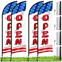 11FT Open Feather Flag with Pole Kit & Ground Stake, 4 Pack Advertising Flags for Outside Businesses and Events Promotion (Red, White & Blue)