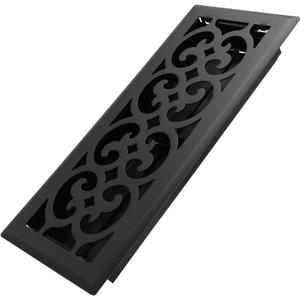 Howeall 4x12 Inches Heavy Duty Walkable Floor Register Easy Adjust Air Supply Lever Floor Vents - Charlotte Design - Vent Cover for Home Floor - Matte Black