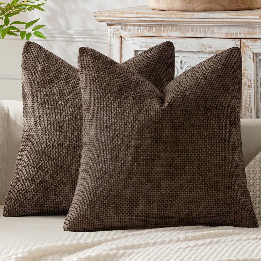 MIULEE Pack of 2 Couch Throw Pillow Covers 18x18 Inch Neutral Dark Brown Boho Accent Decorative Pillow Covers Soft Chenille Farmhouse Cushion Covers for Home Decor Bed Sofa Living Room