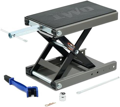 Orion Motor Tech Motorcycle Lift, 1100lb Motorcycle Scissor Lift Jack with Wide Deck T Handle 3/8" Socket, Motorbike Center Stand with Chain Brush, Crank Hoist Stand for ATV Dirt Bike Cruiser, Gray