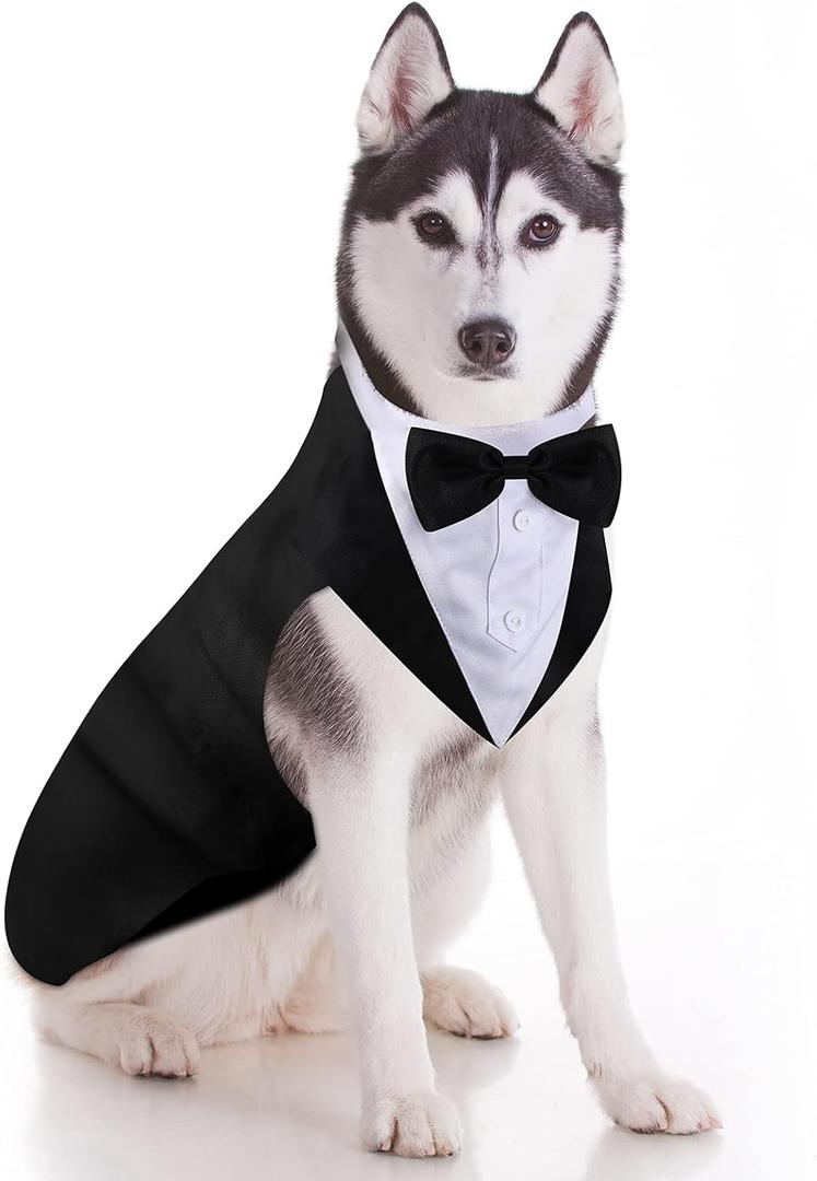 Weewooday Dog Tuxedo and Bandana Set Dogs Formal Tuxedo Pet Wedding Party Suit Wedding Bow Tie Shirt for Birthday Costumes (Cute Style, Small)
