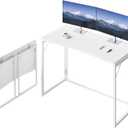 JOYMOOP White Folding Desk - 40", No Assembly Middle Size Foldable Desk for Home, Office, Wooden Top Folding Computer Desk for Working, Writing, Studying
