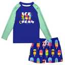 Boys Swim Set Size 10 Kids Ice Cream Swimsuits Rash Guard with Trunk 9-10Y (Blue)