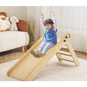 DEYGIA Wooden Slide for Toddlers, Toddler Slide Indoor, Kids Slide for Age 1-5, Wooden Foldable Baby Slide for Playroom and Children's Room, Montessori Climbing Toys (Wooden) Yellow