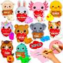 Valentines Day Cards for Kids School - 30PCS Cute Squishy Valentines for Class with Animal Valentine's Days Cards, Valentine Day Gifts for Kids Classroom, Funny Mochi Squishy Valentine Party Favors