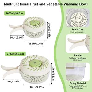 2 Pcs Fruit Cleaner Bowl with Strainer and Lid, Collapsible Handle Washing Bowl, Multifunctional strainer bowl for Kitchen Draining and Storage, Wash Berry, Vegetables for Kitchen, Fridge, Picnic