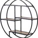 Industrial Style Round Wall Shelves, 3 Tier Decorative Floating Ledge Shelves, Wall Mounted Metal Bracket Wooden Display Hanging Shelf