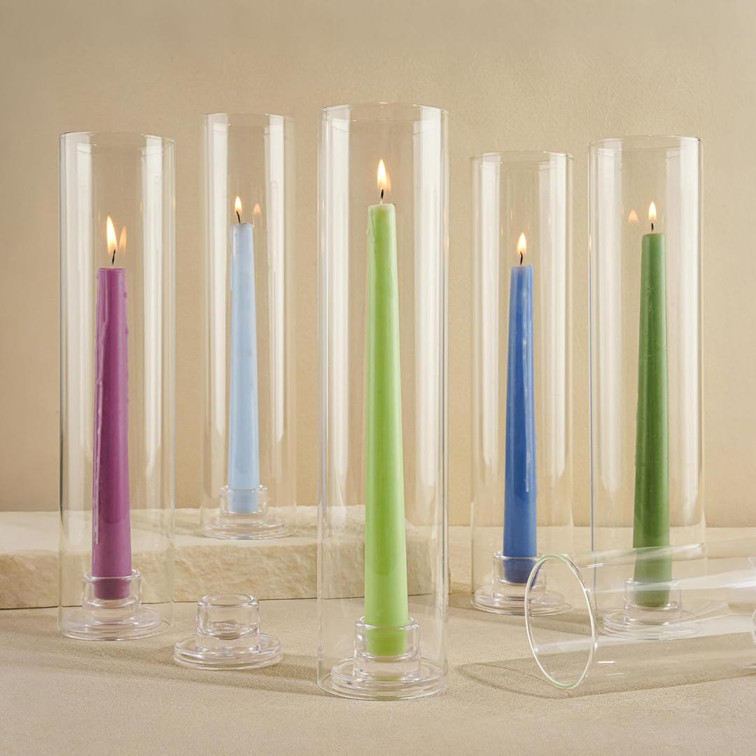 Hurricane Candle Holder Thickened Cylinder Covers Short Taper Candle Sticks Holder 2.5" D 11" H Glass Tall Candlesticks Holders Centerpiece for Wedding Dining Table, 10 Pcs