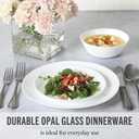 Martha Stewart Opalton 18-Piece Dinnerware Set Chip and Break Resistant Opal Glass Plates and Bowls, Lightweight White Dinner Set for 6, Microwave and Dishwasher Safe