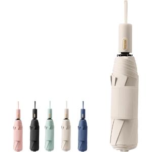 French Style Travel Compact Folding Umbrella with 7CM(2.76in) Hook and Loop Strips/8Ribs/Lightweight Portable/Auto Open Close/UV Protection/UPF 50/Parasol/Waterproof/Rain Sun/Backpack/Car/Women Kid (37.5inches, Beige)