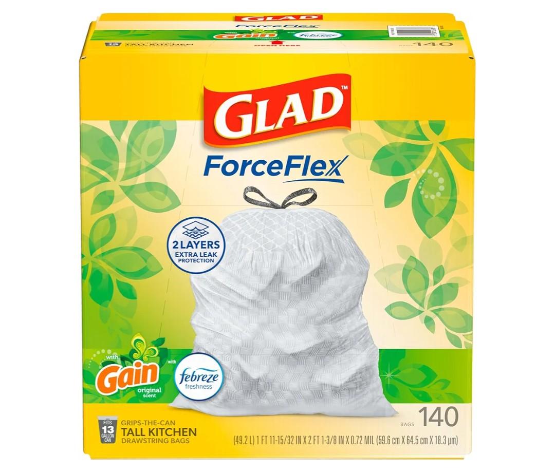 Glad ForceFlex Tall Kitchen Trash Bags, 13 Gallon, Gain Original, 140 Count