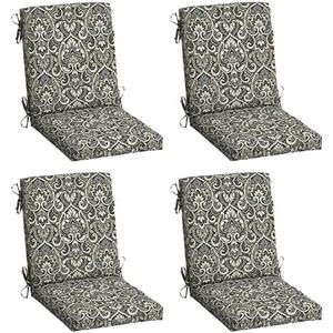 Arden 4-Pack Outdoor Patio Dining Chair Cushion, 20x44, Rain-Proof Seat Pad, Fade-Resistant Outdoor Cushion Black Aurora Damask