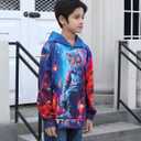 RAISEVERN Boys Girls Hoodies Kids Sweatshirts Pullover Hooded 3D Print Graphics Lightweight Hoody 6-16T (Blue)