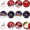 12 Pcs Christmas Tin Gift Box Christmas Cookie Tins Card Holder Boxes with Lids for Party Favors, DIY Candles, Dry Storage, Spices, Tea, Candy, Gifts(Round)