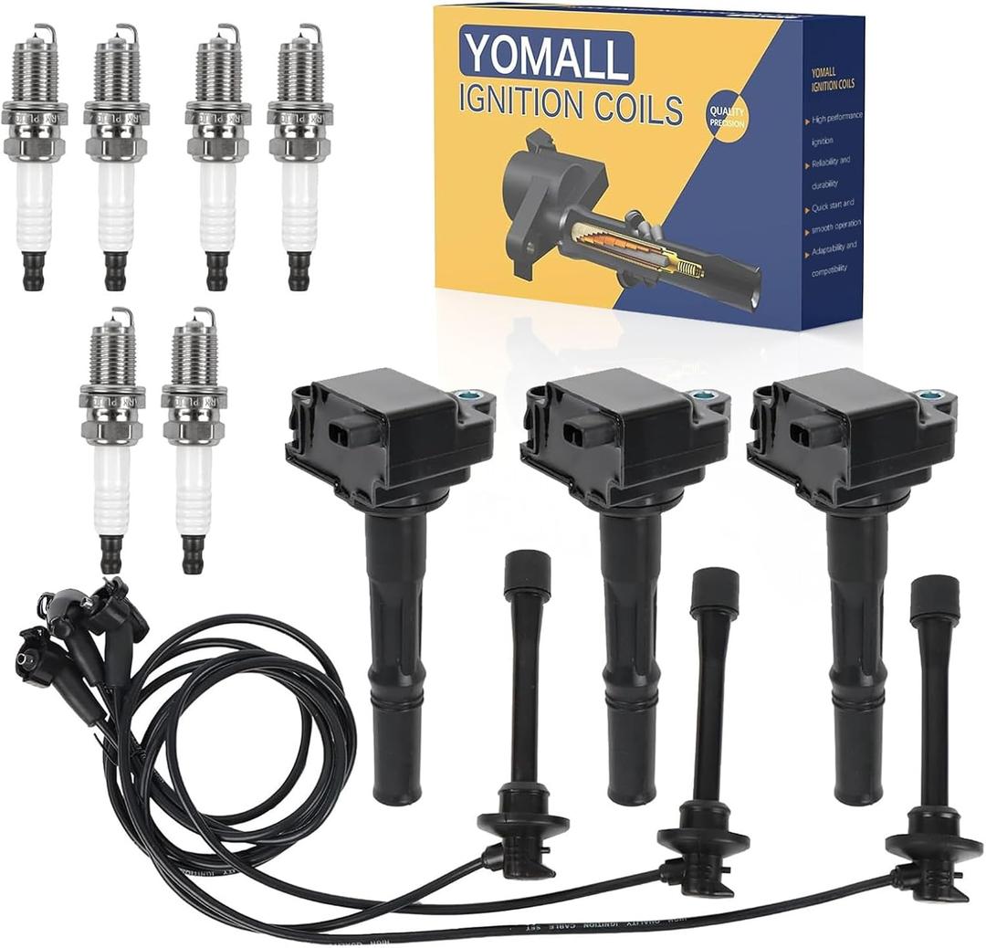 3PCS UF156 Ignition Coils + 6PCS Iridium Spark Plugs + 3PCS Wires Ignition Coils Pack Fits for 1996-2002 4Runner, 1995-1998 T100, 1995-2004 Tacoma 3.4L, Coil Pack Set Aftermarket Parts
