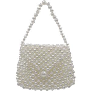 White Beaded Pearl Handbag Coin Purse Acrylic Beaded Handbag Mini Wrislet Clutch Elegant Evening Bag for Party Wedding
