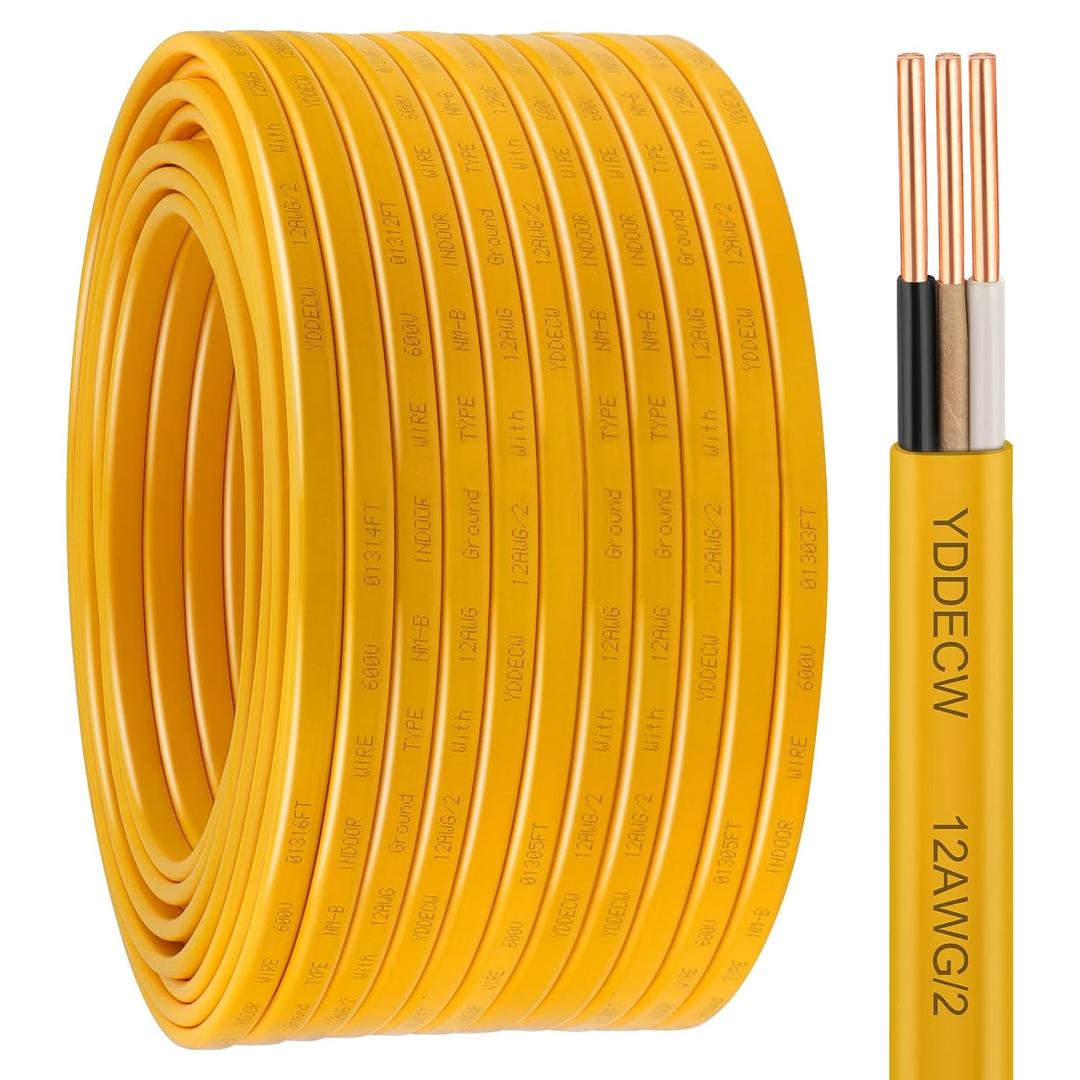 12/2 NM-B Wire with Ground - 250FT 12 Gauge Non-Metallic Sheathed Cable Pure Copper 12 AWG 2 Conductor Residential Indoor Wire for Outlets, Switches and Other Loads etc.
