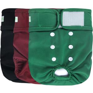 wegreeco Washable Female Dog Diapers (Pack of 3) (Large (15"-17" Waist), Burgundy, Black, Jade)