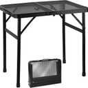 Gawerk Folding Portable Camping Grill Table, Lightweight Adjustable Height Metal Aluminum Picnic Table with Heat-Resistant Mesh Top for Outdoor, Barbeque, Camping & Travel, 24" x 16", Black