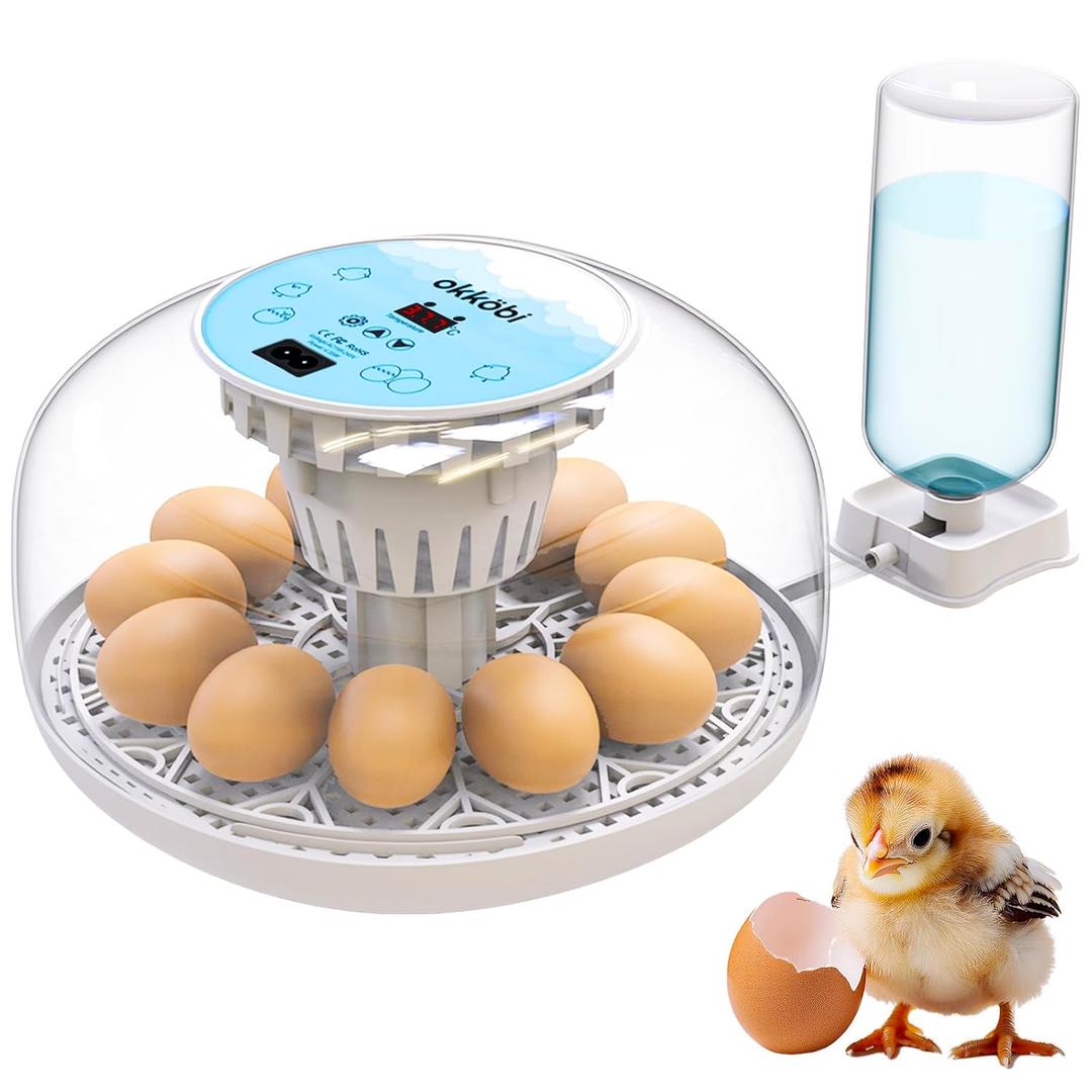 Okkobi M12 | Egg Incubator with Automatic Egg Turning and Humidity Control - 12/24 Eggs, 360 View, Easy to Use and Clean - Egg Incubators for Hatching Eggs - Incubadora de Huevos de Gallina
