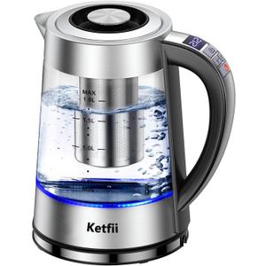Electric Kettle with British Strix Thermostat, 1.8L 1500W, 24-Hour Keep Warm, Removable Lid, Glass Tea Kettle & Hot Water Boiler, BPA-FREE, Auto Shut-Off & Boil-Dry Protection, 304 Stainless Steel