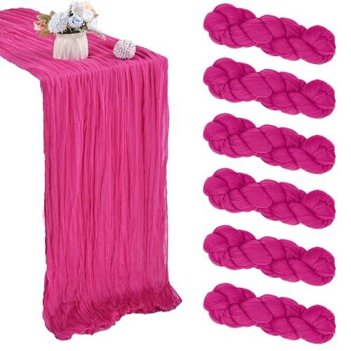 6 Pack Hot Pink Cheesecloth Table Runner 35x120 Inch Gauze Rustic Boho Table Runner 10FT Cheese Cloth for Summer Wedding Decor Birthday Party Bridal Baby Shower Table Decoration
