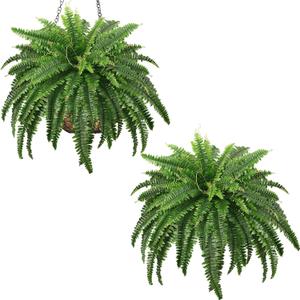 Artificial Boston Ferns, 45IN Faux Ferns Artificial Plants, 2 Large Fake Bush Plants with 59 Fronds for Outdoors Patio Hanging Planter Hotel Lobby Home Decor