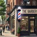 Barber Pole Light, 35 Inch Wall Mount Rotating LED Barber Pole Sign, Red White Blue Outdoor Weatherproof Barbershop Pole Light for Barber Shop, Salon, Storefront