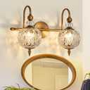 Vintage Bathroom Light Fixtures Gold Vanity Light with Glass Globe LampShade 2 Lights Mid Century G9 Bulb Wall Sconce Indoor Vanity Light Over Mirror for Bedroom Farmhouse Hallway
